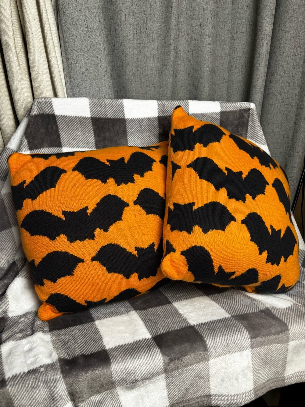 Halloween Bat Pattern Orange & Black Throw Pillow Set